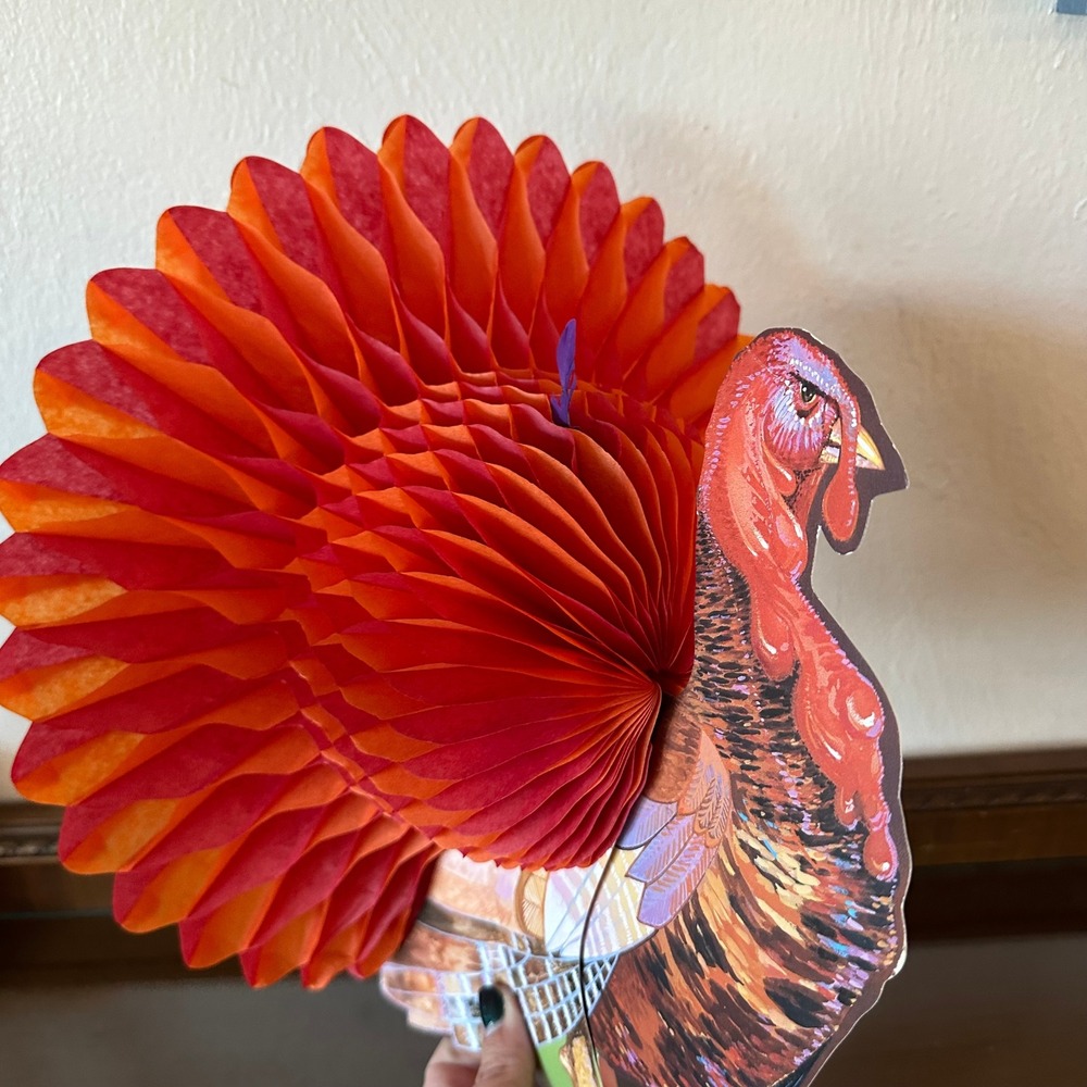 Vintage Honeycomb Turkey Centerpiece Thanksgiving Table Decor Orange Red 12 inch